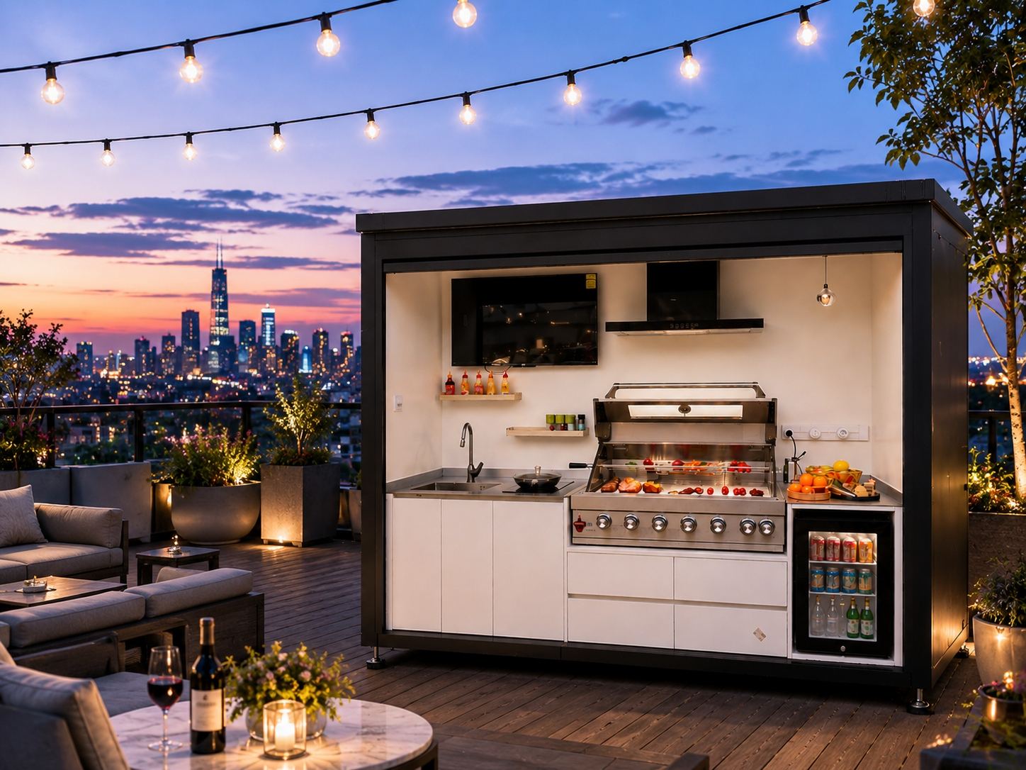 SunnyJoy modular outdoor kitchen for hotel and resort outdoor dining areas