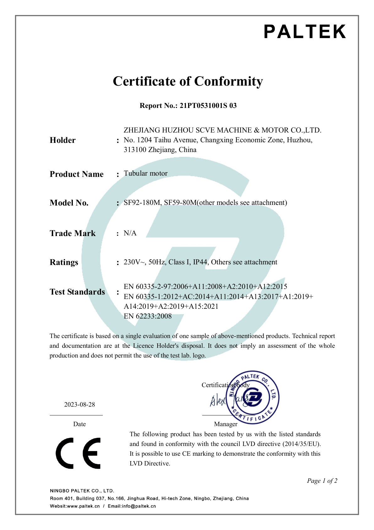 LVD Certificate of Conformity