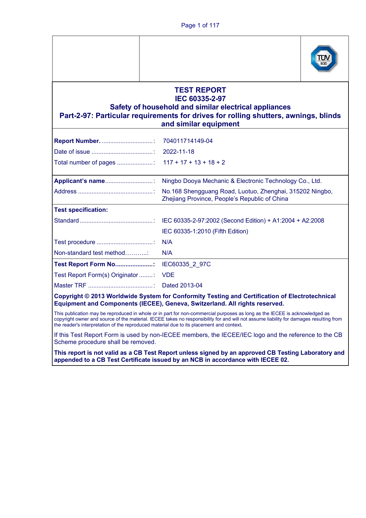 Electrical Safety Test Report